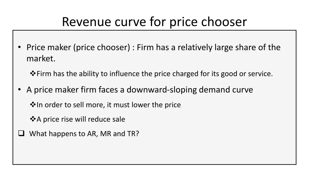revenue curve for price chooser
