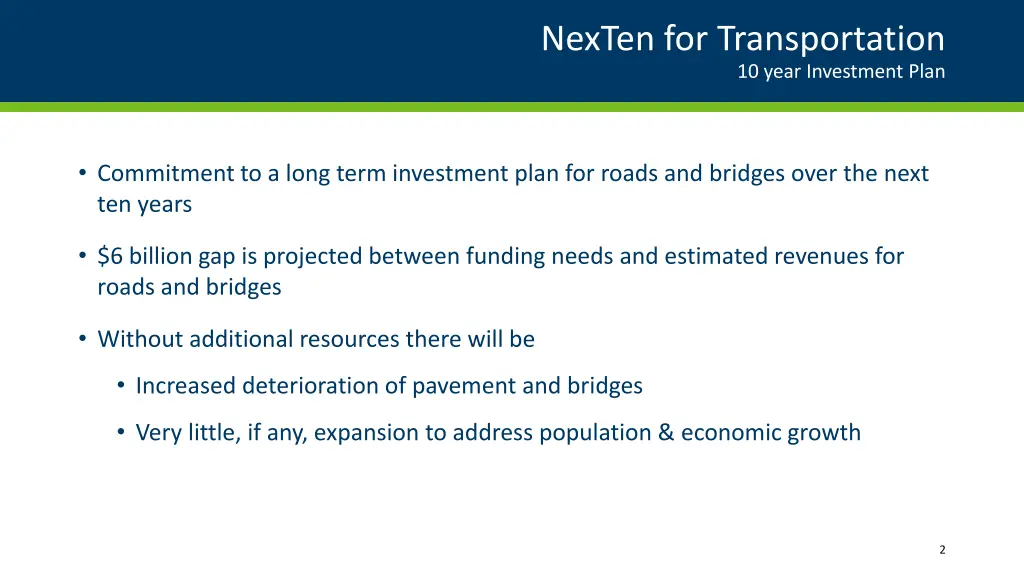 nexten for transportation 10 year investment plan