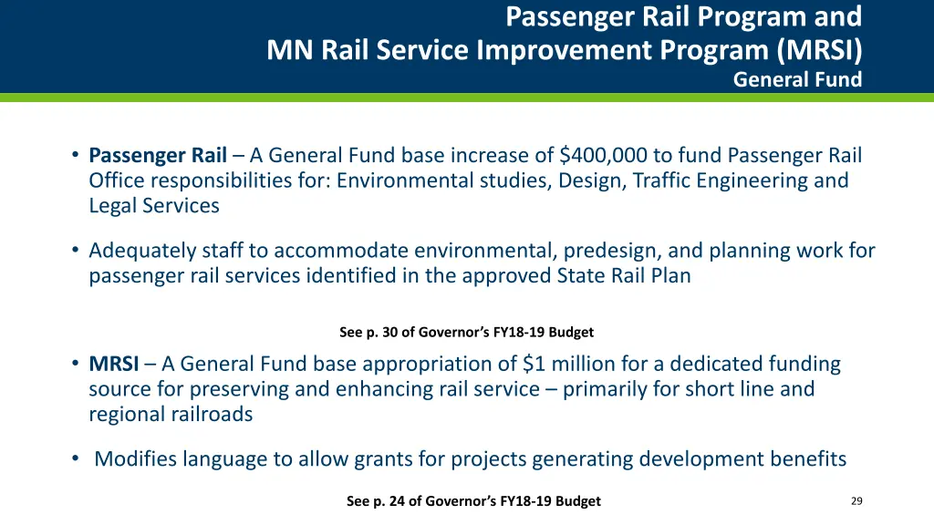 passenger rail program and