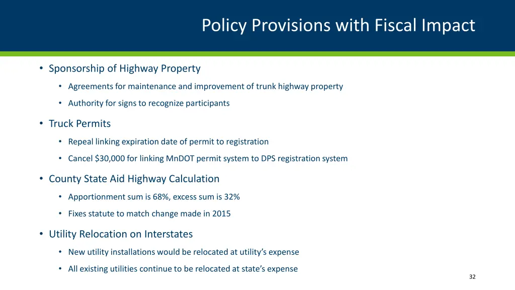 policy provisions with fiscal impact