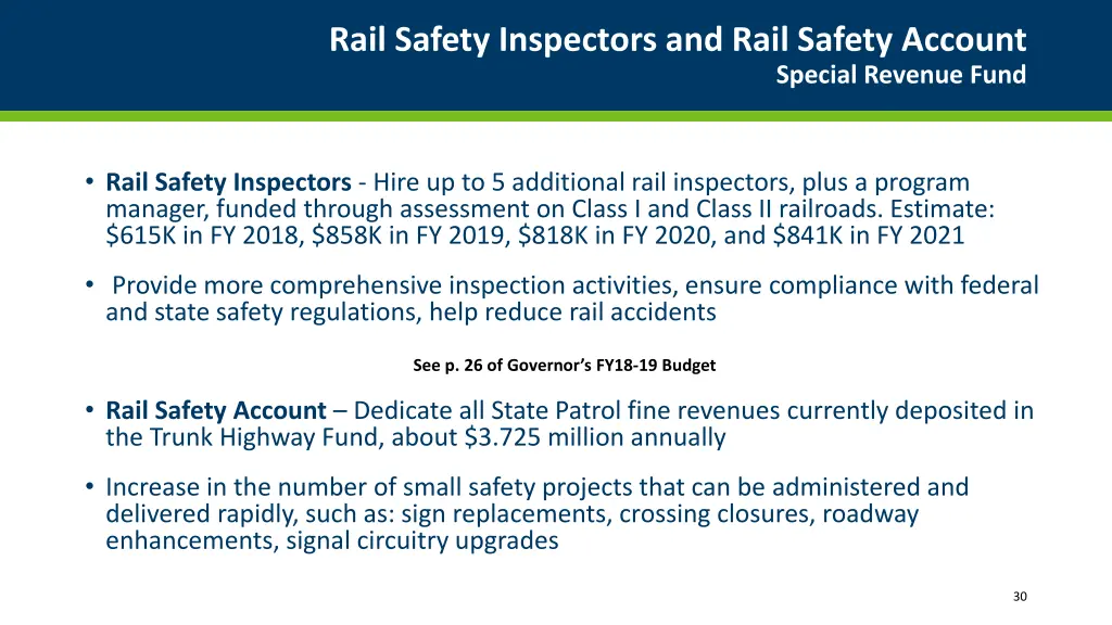 rail safety inspectors and rail safety account