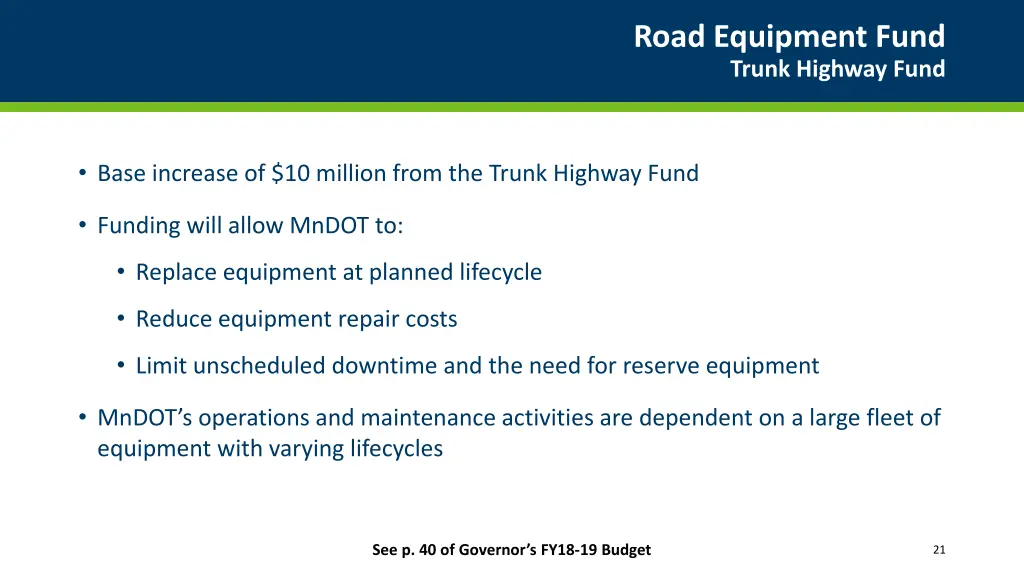 road equipment fund trunk highway fund