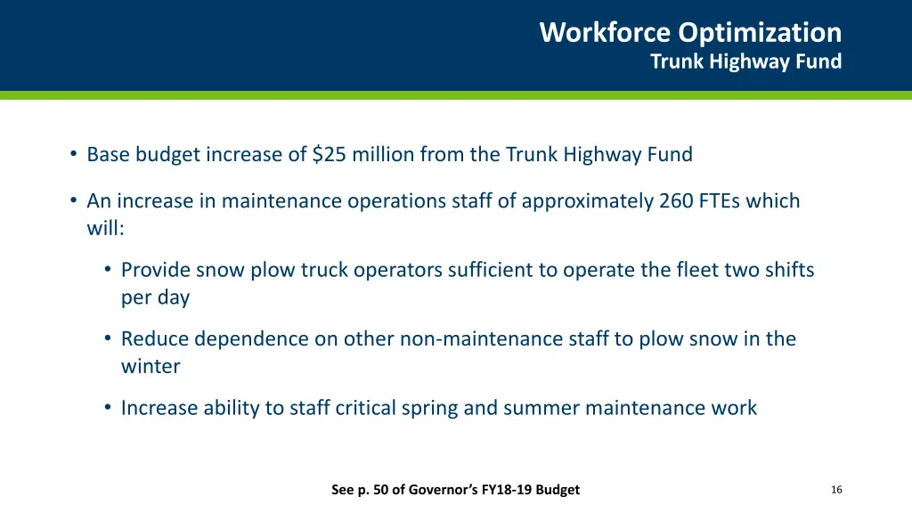 workforce optimization trunk highway fund