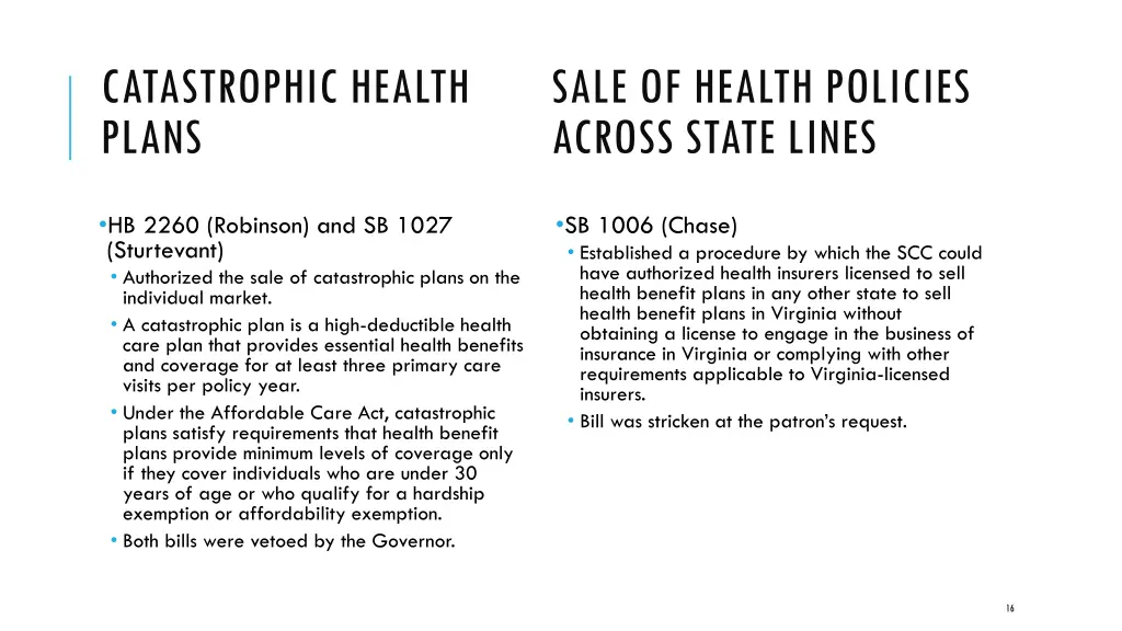 catastrophic health plans hb 2260 robinson