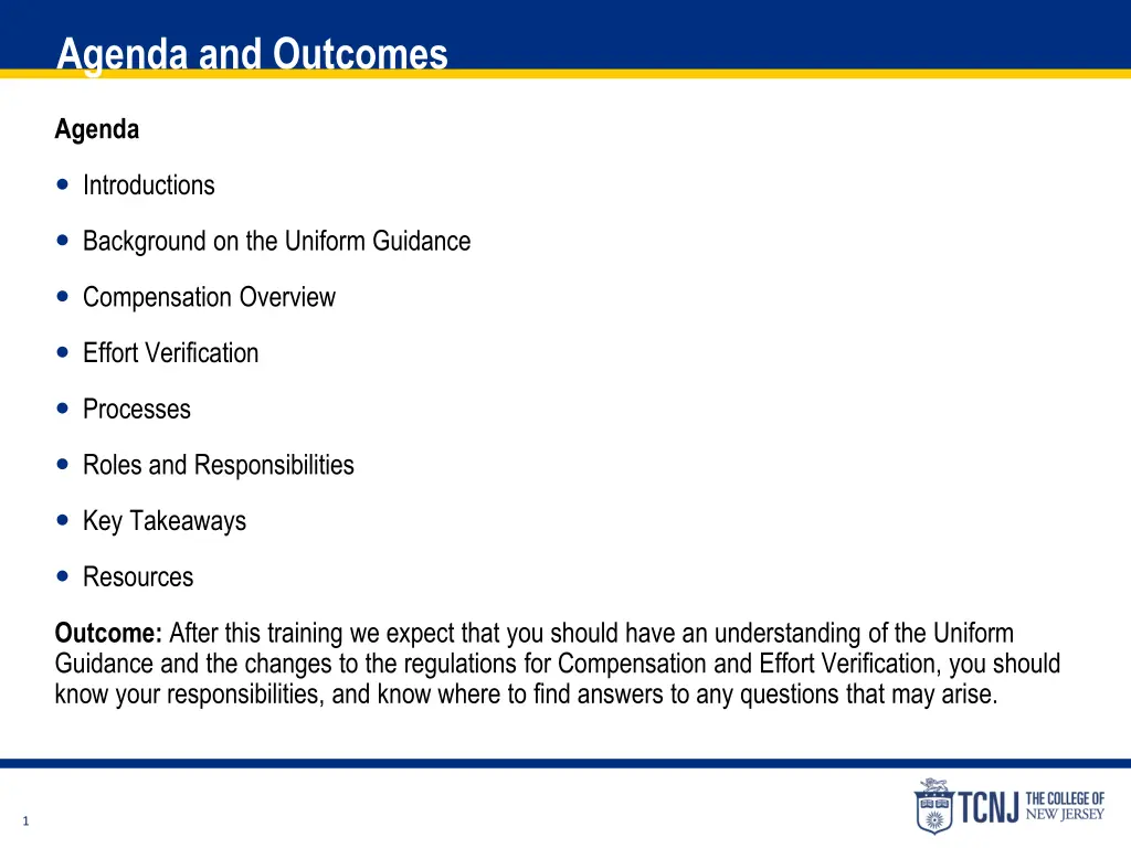 agenda and outcomes