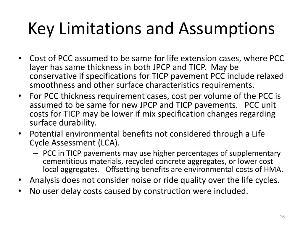 key limitations and assumptions