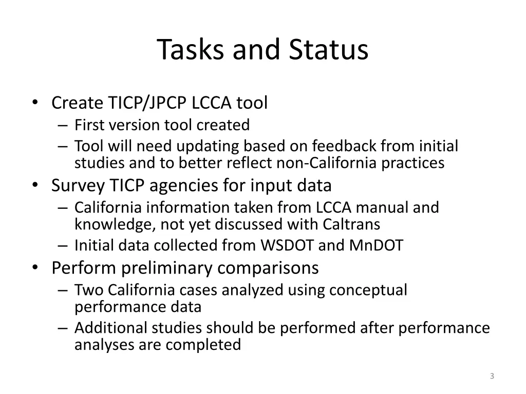tasks and status