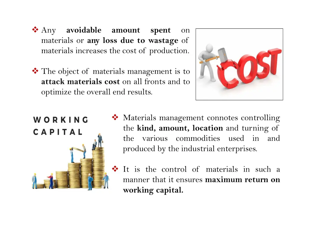 any materials or any loss due to wastage