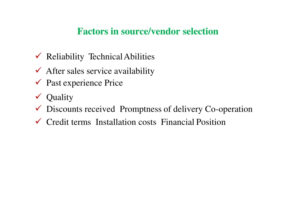 factors in source vendor selection
