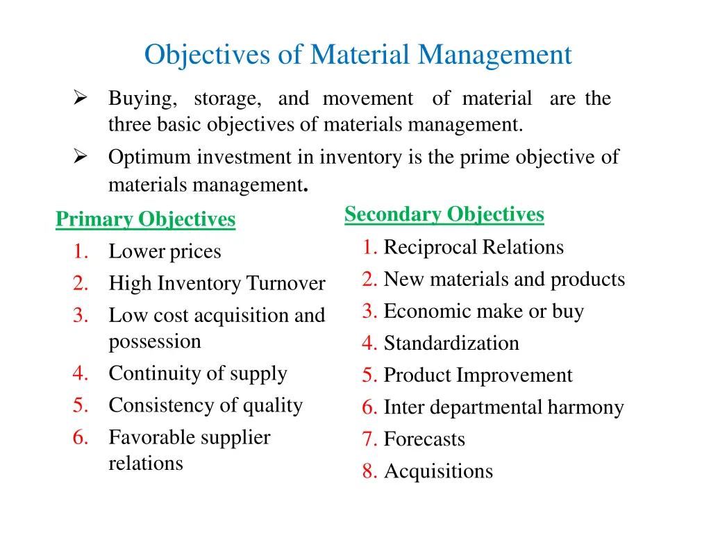 objectives of material management