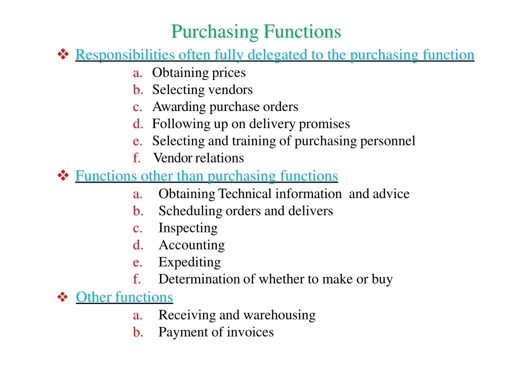 purchasing functions