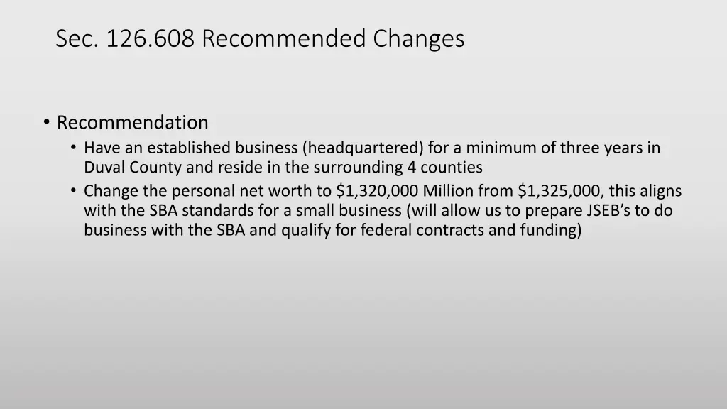 sec 126 608 recommended changes