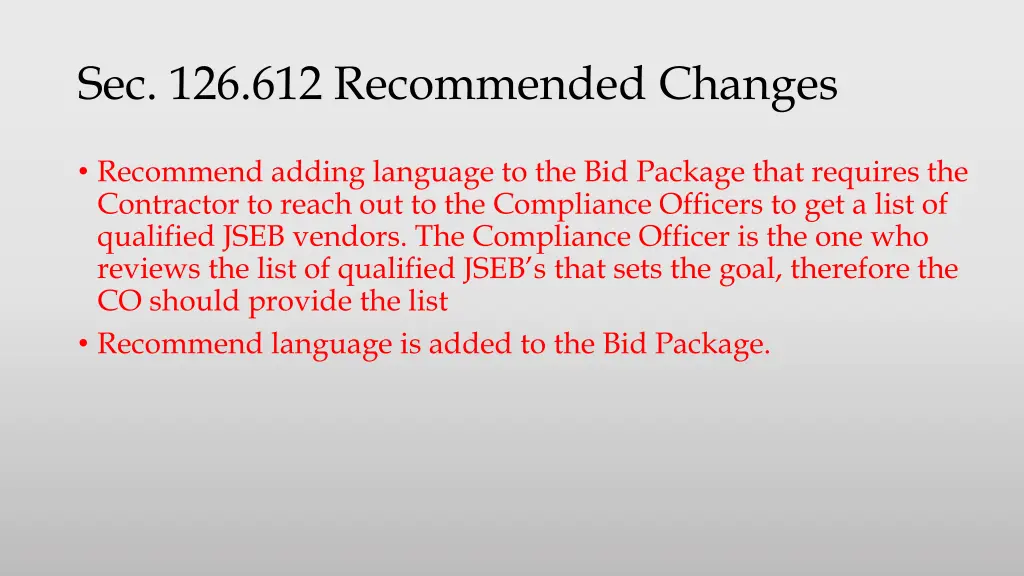 sec 126 612 recommended changes