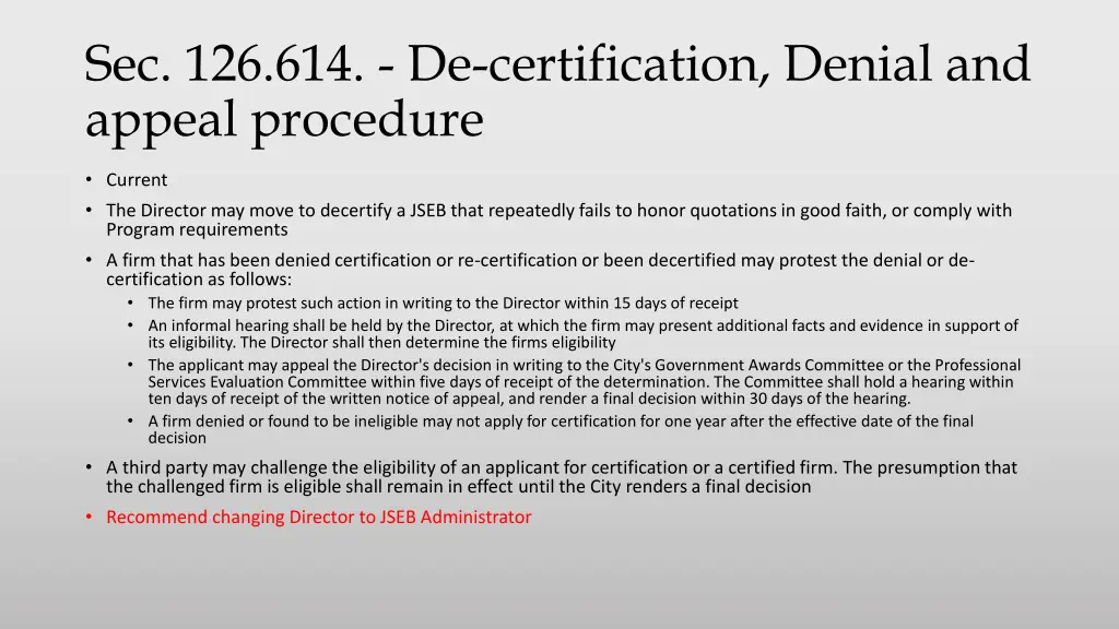 sec 126 614 de certification denial and appeal