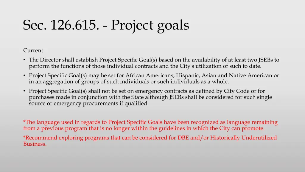 sec 126 615 project goals