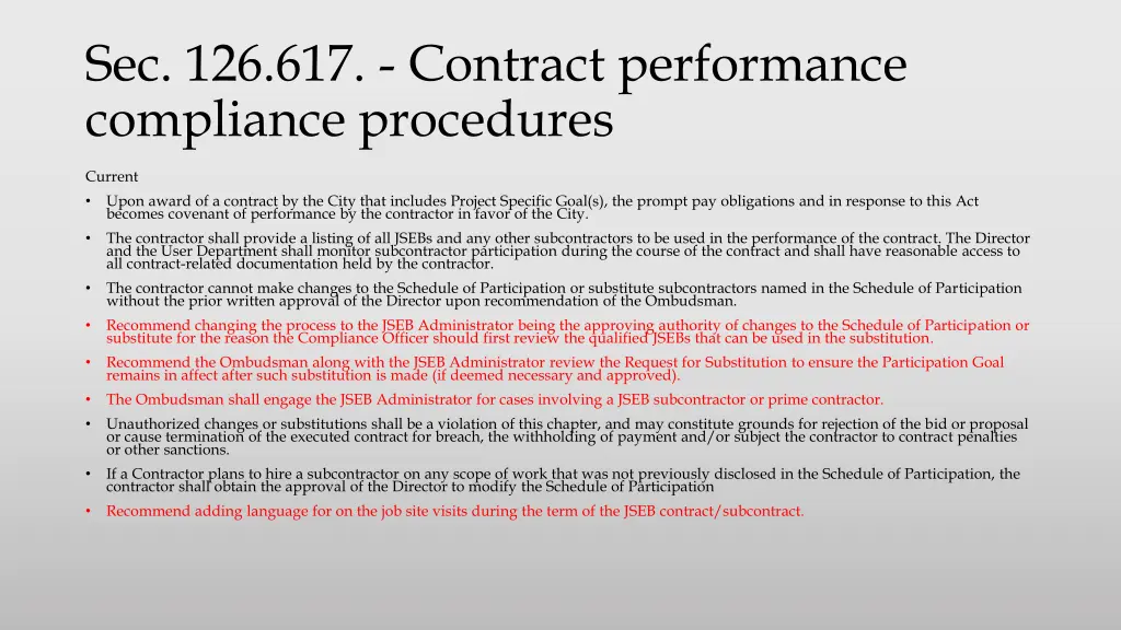 sec 126 617 contract performance compliance