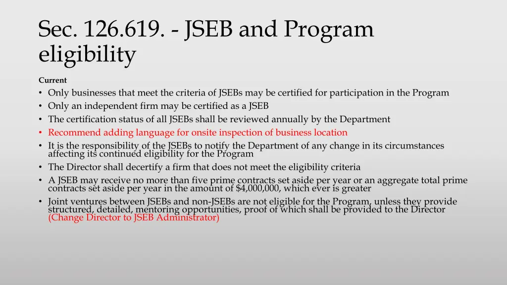 sec 126 619 jseb and program eligibility
