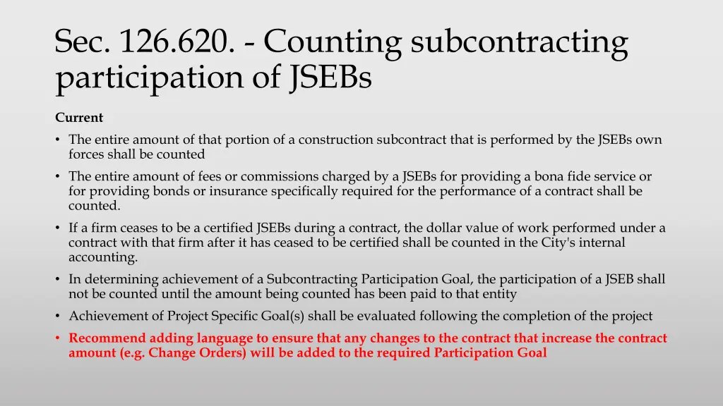 sec 126 620 counting subcontracting participation