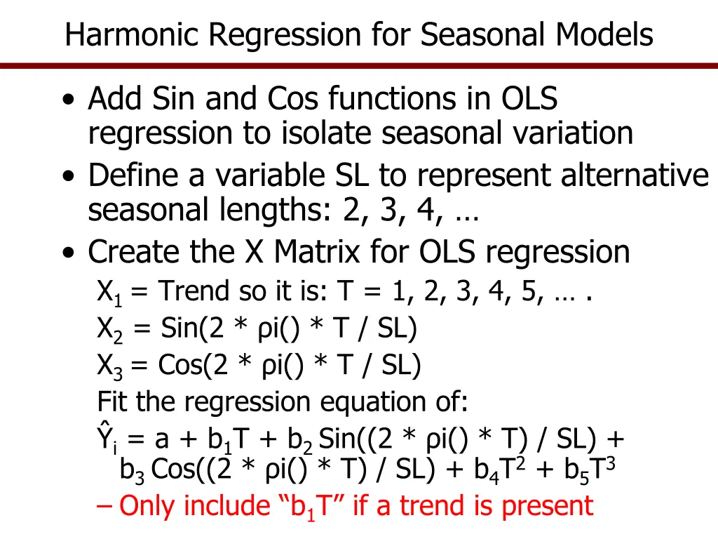 harmonic regression for seasonal models