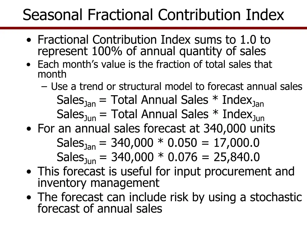 seasonal fractional contribution index
