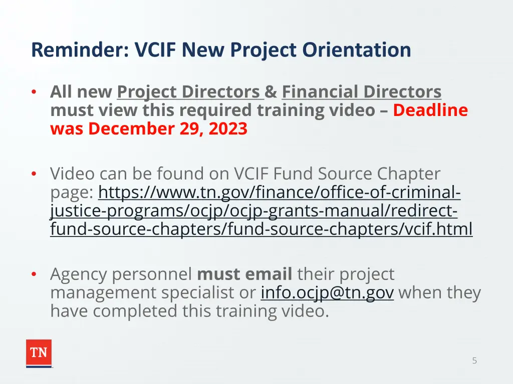 reminder vcif new project orientation