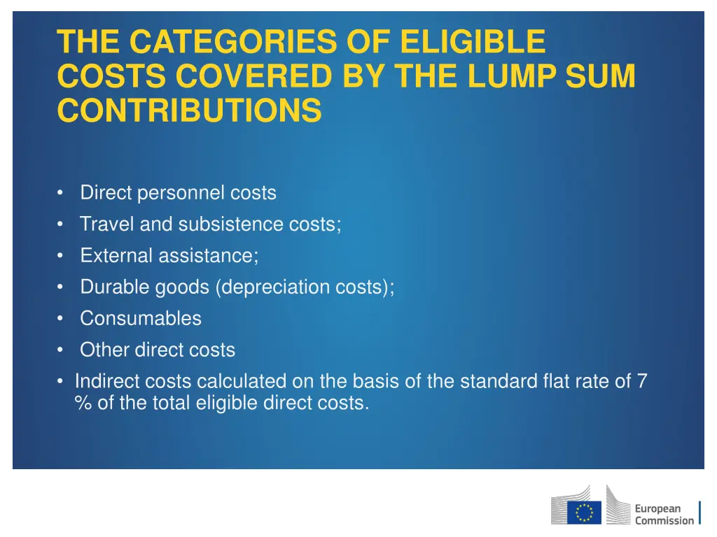 the categories of eligible costs covered