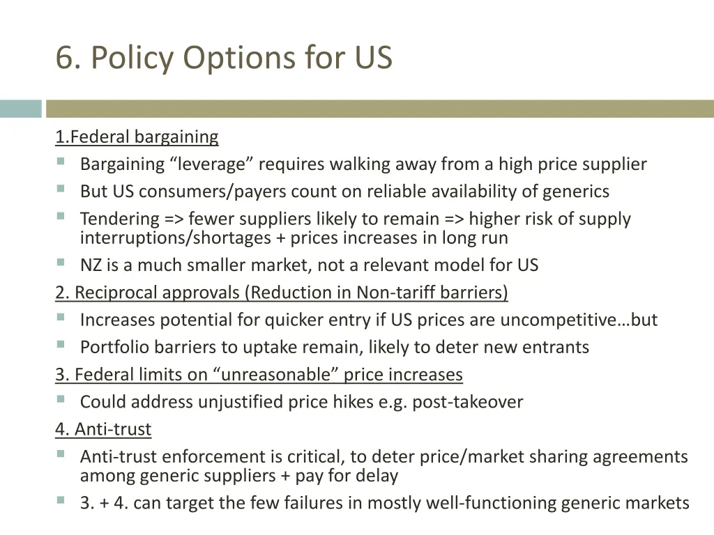 6 policy options for us
