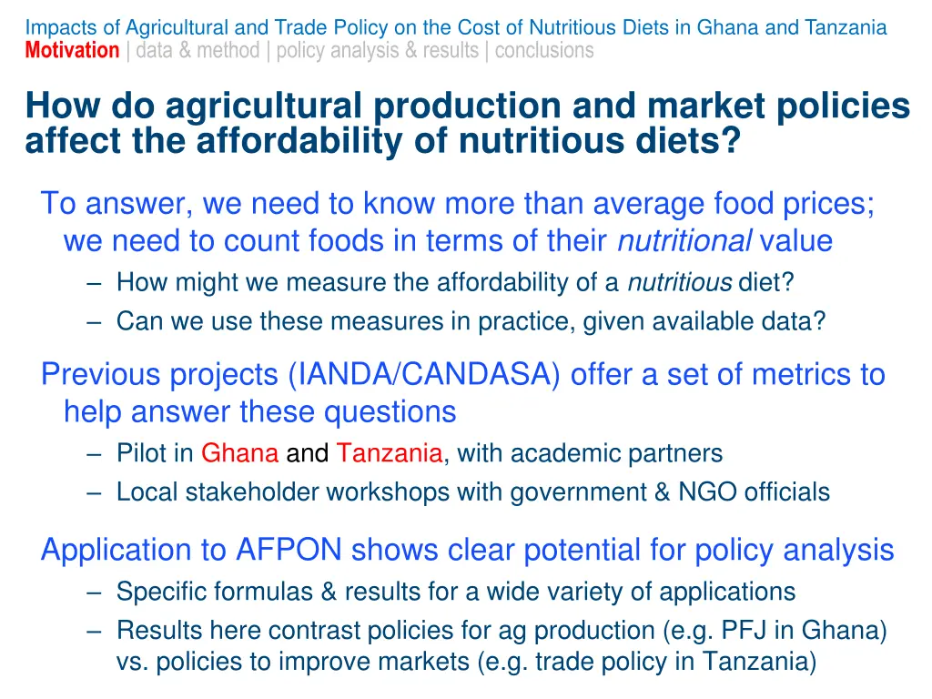 impacts of agricultural and trade policy 1