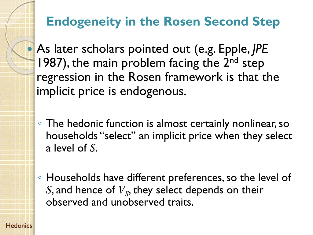 endogeneity in the rosen second step