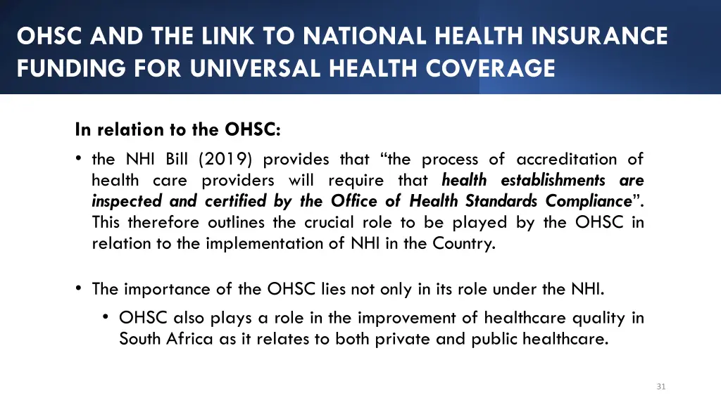 ohsc and the link to national health insurance