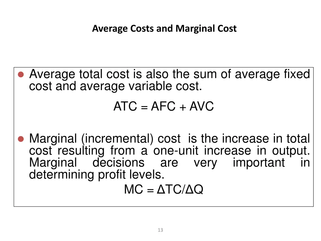 average costs and marginal cost