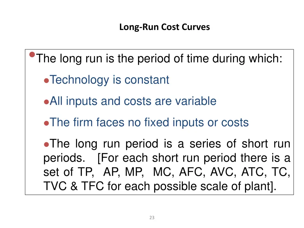 long run cost curves