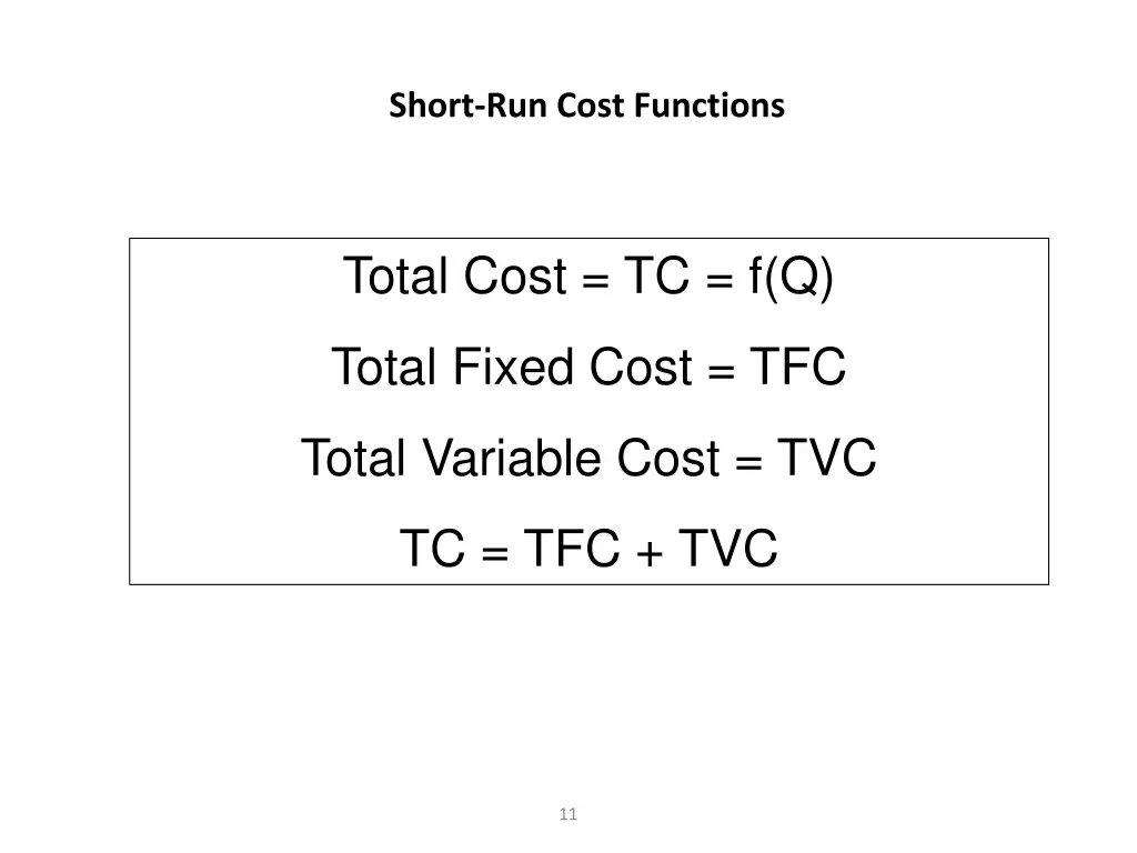 short run cost functions 1