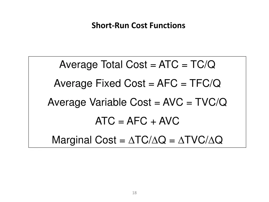 short run cost functions 2