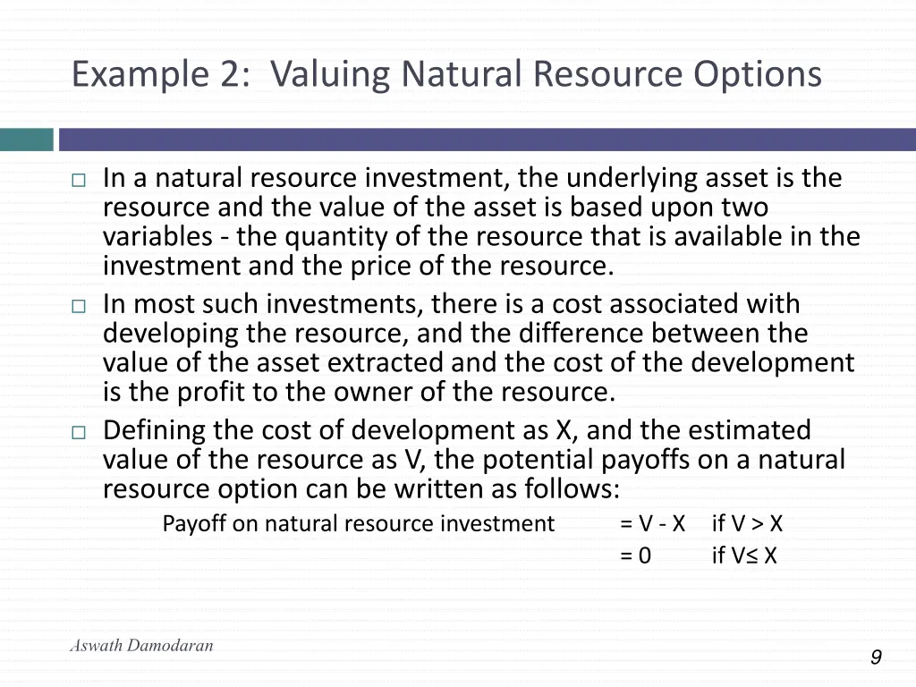 example 2 valuing natural resource options