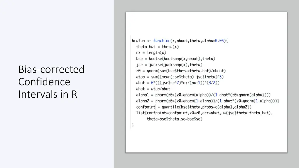 bias corrected confidence intervals in r