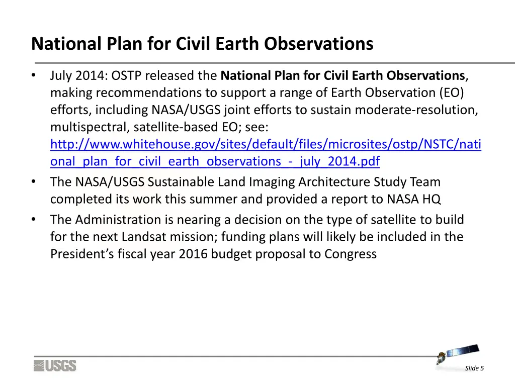 national plan for civil earth observations