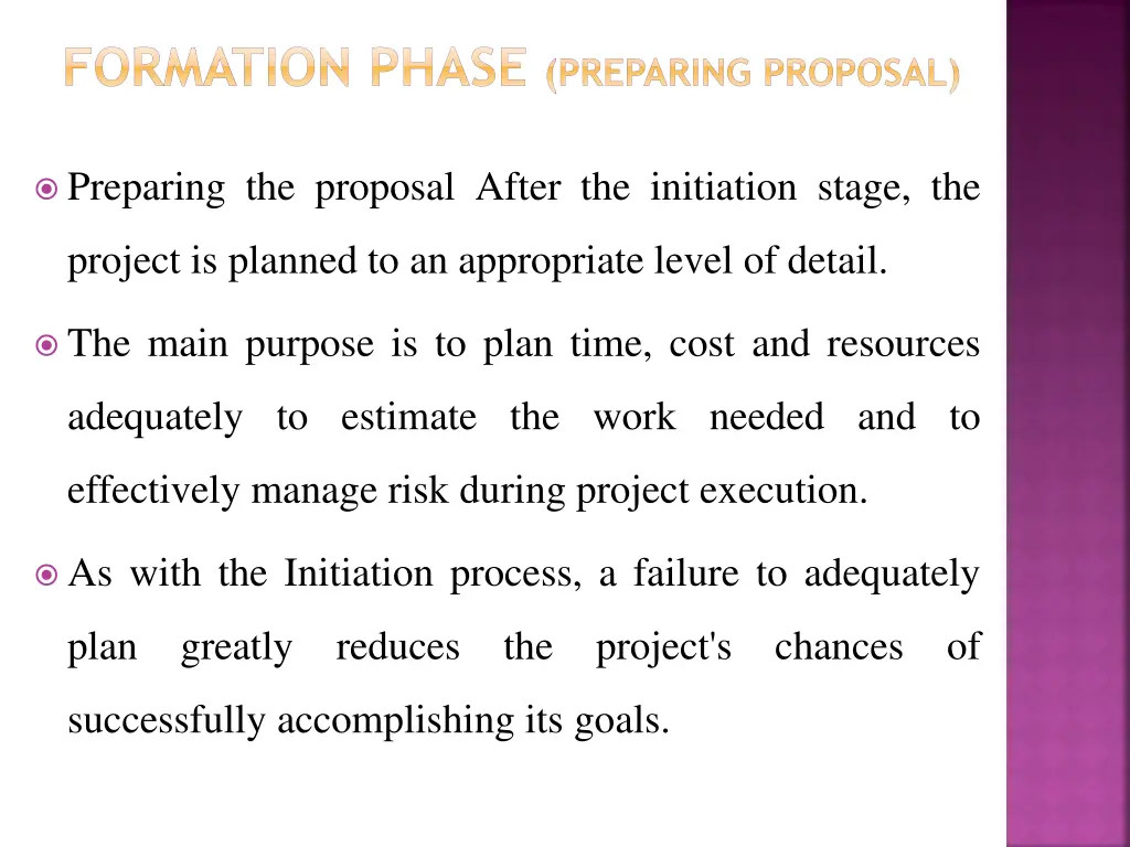 formation phase preparing proposal