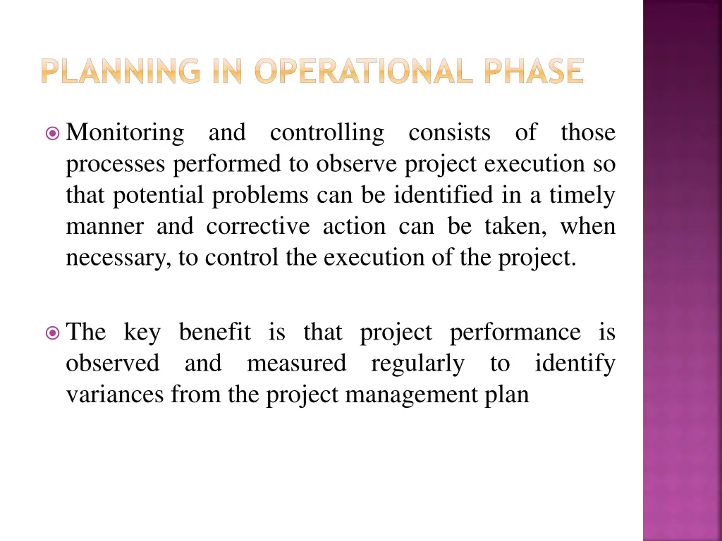 planning in operational phase