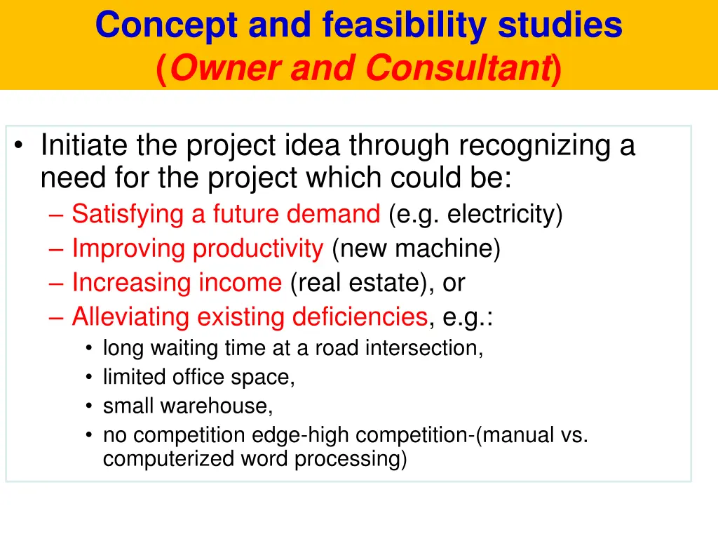 concept and feasibility studies owner