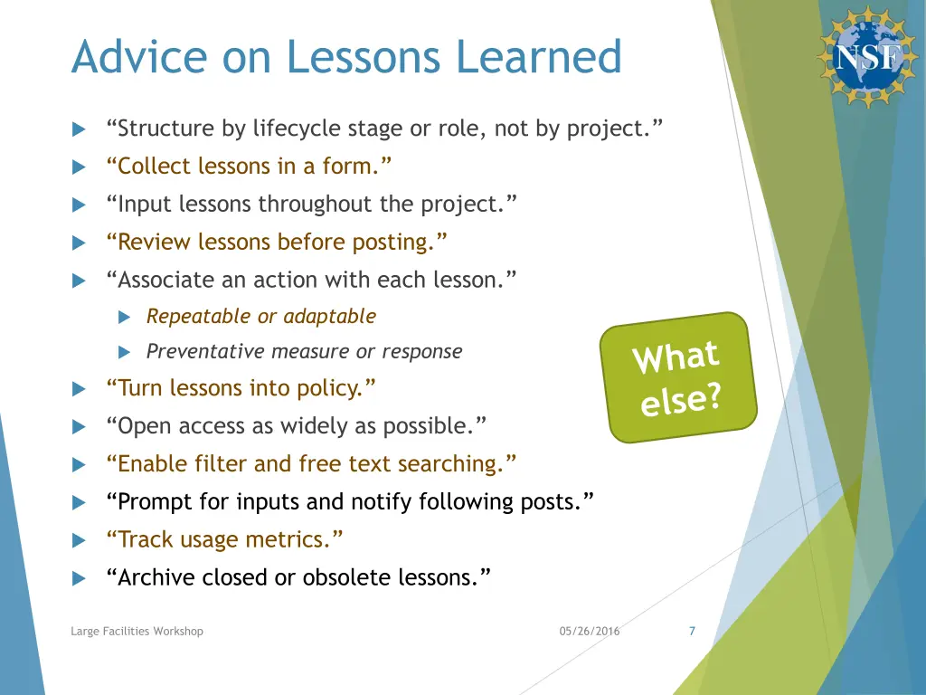 advice on lessons learned