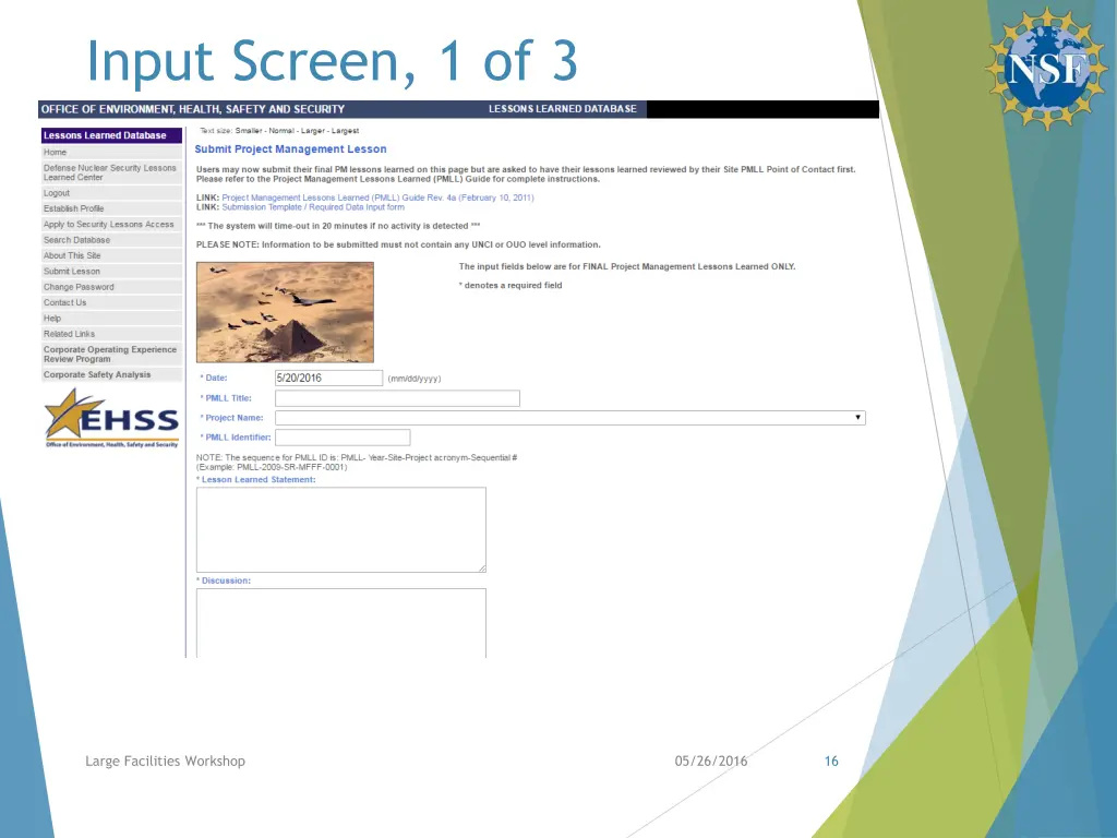 input screen 1 of 3