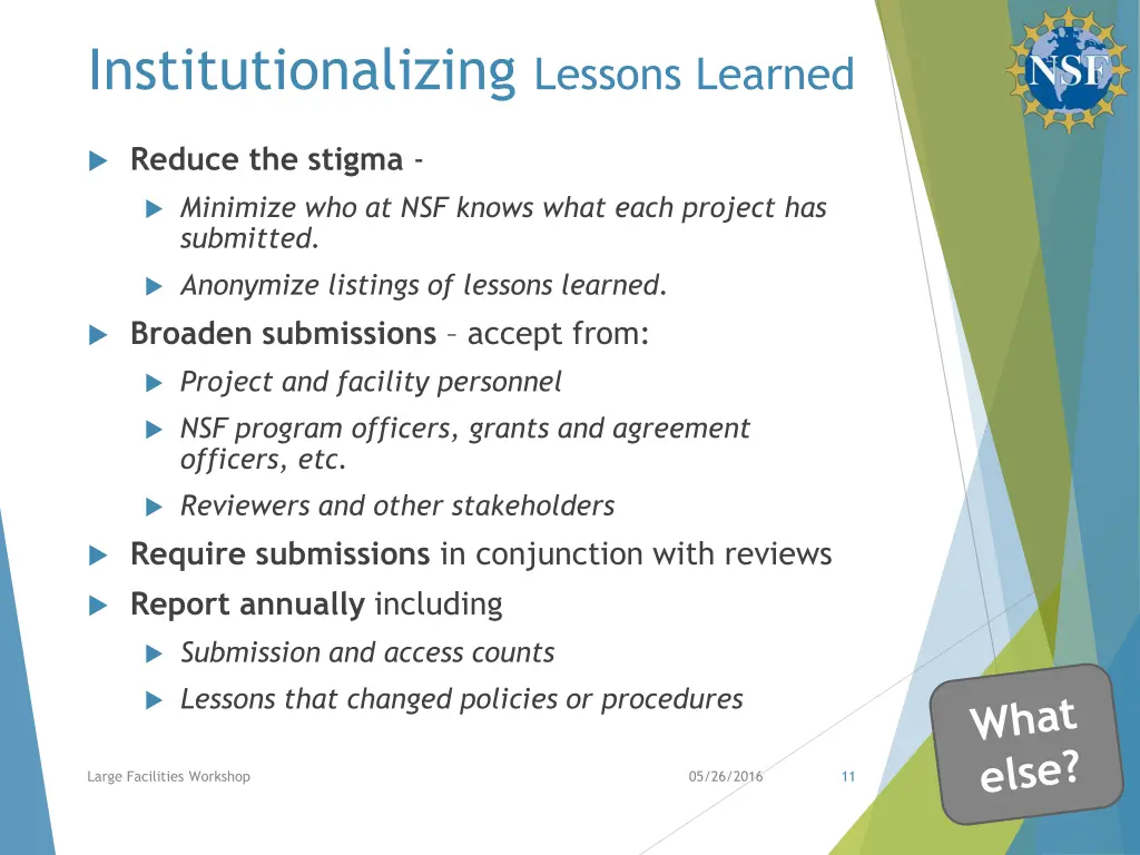 institutionalizing lessons learned