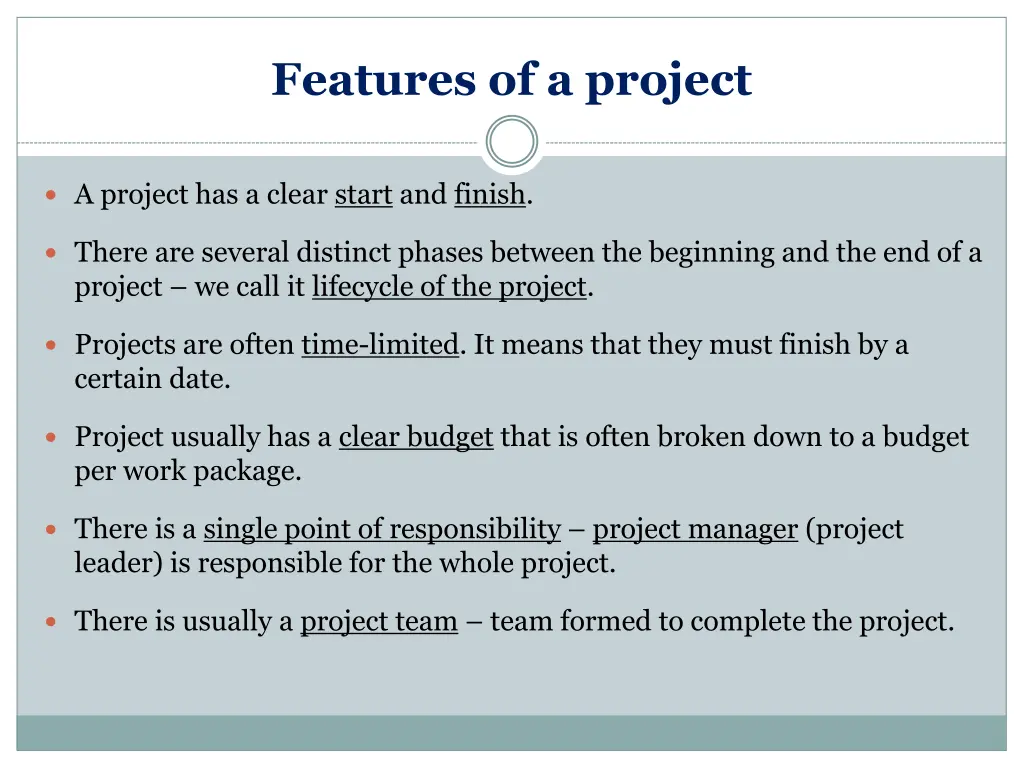 features of a project