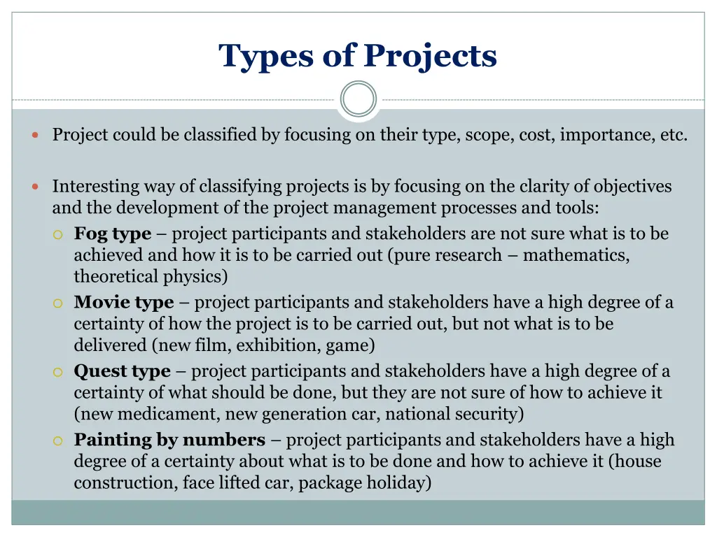 types of projects