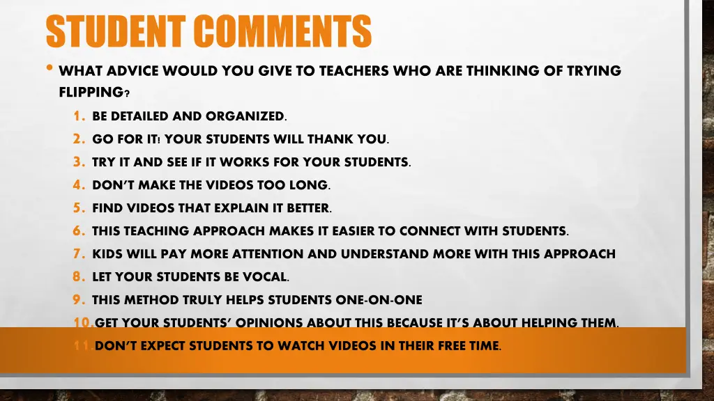 student comments what advice would you give