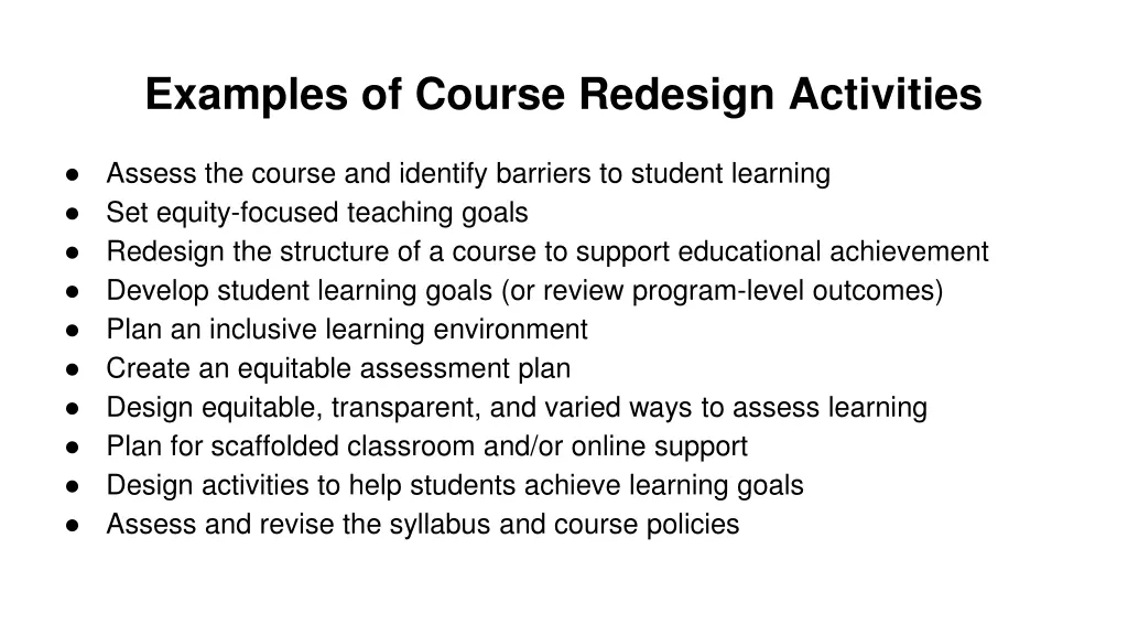 examples of course redesign activities