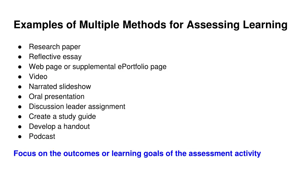 examples of multiple methods for assessing