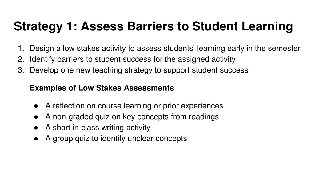 strategy 1 assess barriers to student learning