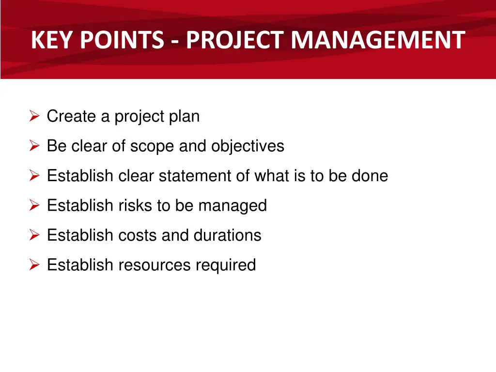 key points project management